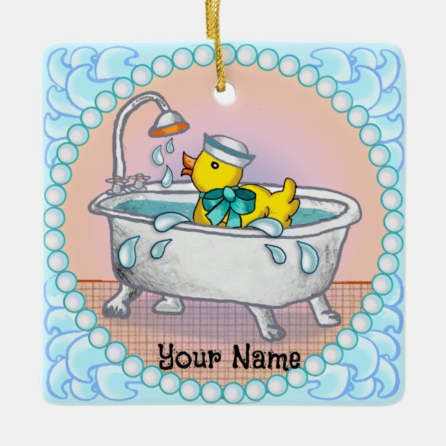 Rubber Duck Bath  Ceramic Ornament (Front)