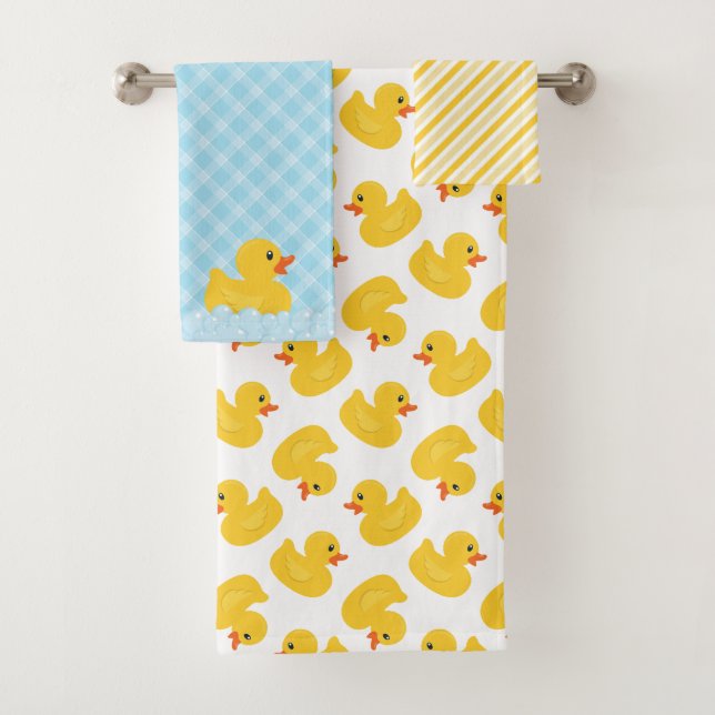 Rubber Duck Bath Towel Set | Blue and Yellow Ducky (Insitu)