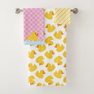 Rubber Duck Bath Towel Set Pink and Yellow Ducky