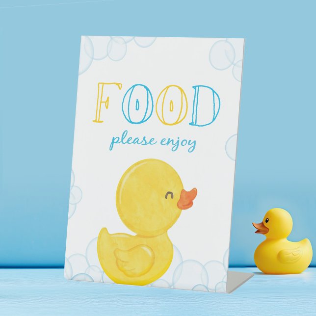 Rubber Duck Birthday or Baby Shower Food Party Pedestal Sign (Food Sign Rubber Duck Baby Shower or Birthday Party Sign)