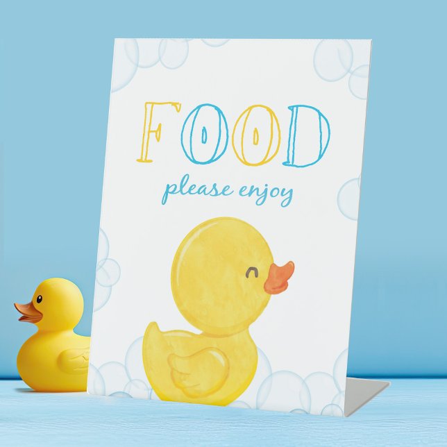 Rubber Duck Birthday or Baby Shower Food Party Pedestal Sign (Food Sign Rubber Duck Baby Shower or Birthday Party Sign)