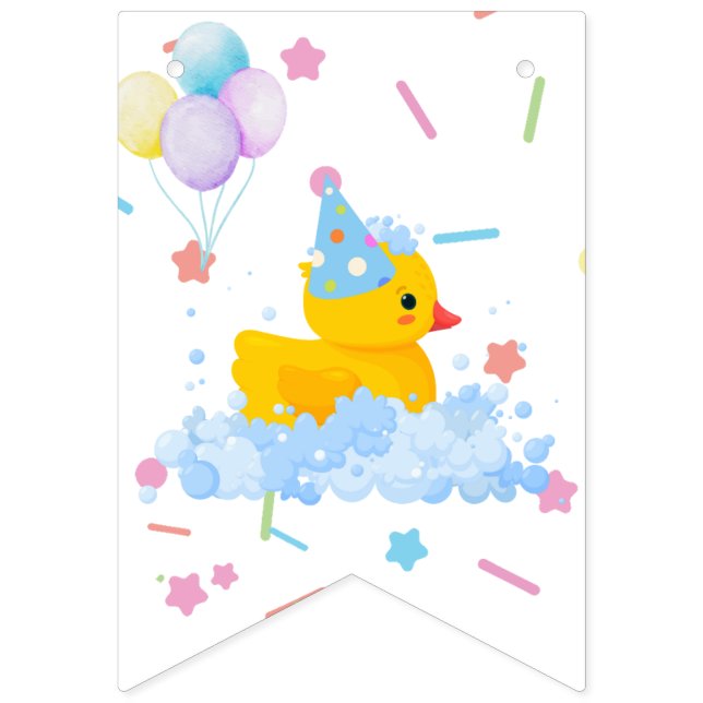 Rubber Duck Birthday with Bubbles and Confetti  Bunting (First Flag)
