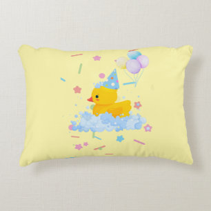 Rubber Duck Birthday with Bubbles and Confetti Decorative Cushion