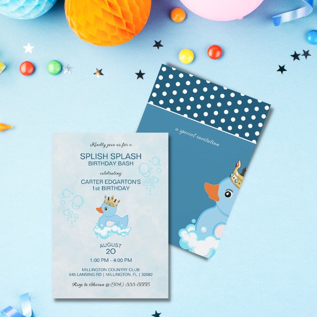Rubber Duck (Blue) Birthday Party Invitation (Creator Uploaded)