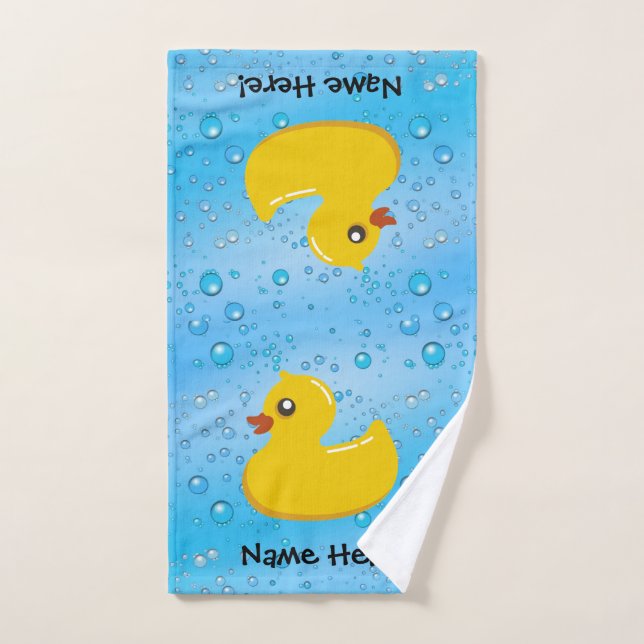 Rubber Duck Blue Bubbles Personalised Kids Hand Towel (Hand Towel)