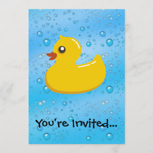 Rubber Duck Blue Bubbles Personalised Kids Invitation