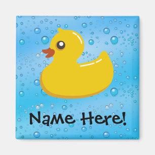 Rubber Duck Blue Bubbles Personalised Kids Magnet
