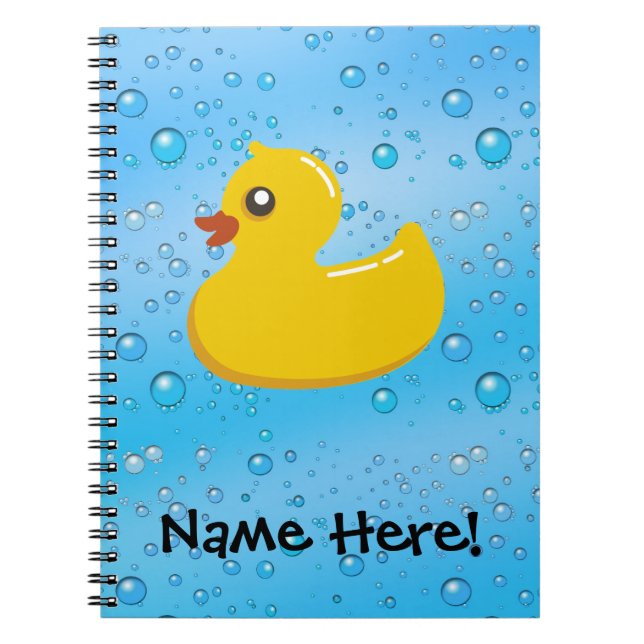 Rubber Duck Blue Bubbles Personalised Kids Notebook (Front)