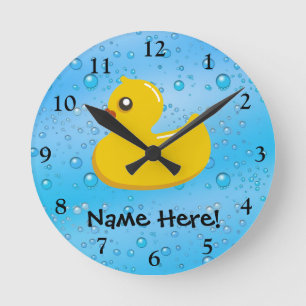 Rubber Duck Blue Bubbles Personalised Kids Round Clock