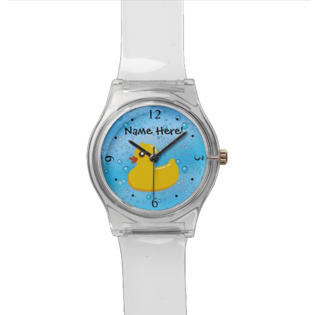 Rubber Duck Blue Bubbles Personalised Kids Watch (Close Up)