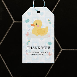 Rubber Duck Blue Hearts Baby Shower Gift Tags
