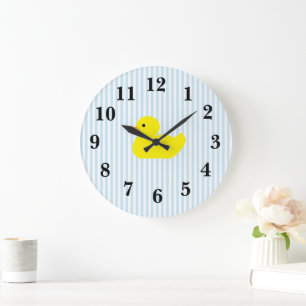 Rubber Duck Blue Stripe Baby Room Large Clock