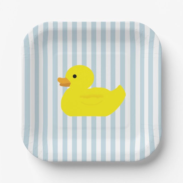 Rubber Duck Blue Stripe Paper Plate (Front)