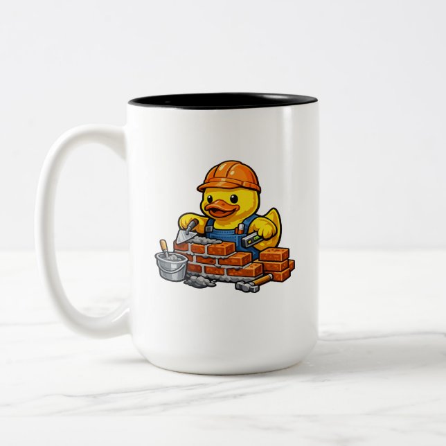 Rubber Duck Bricklayer Two-Tone Coffee Mug (Left)