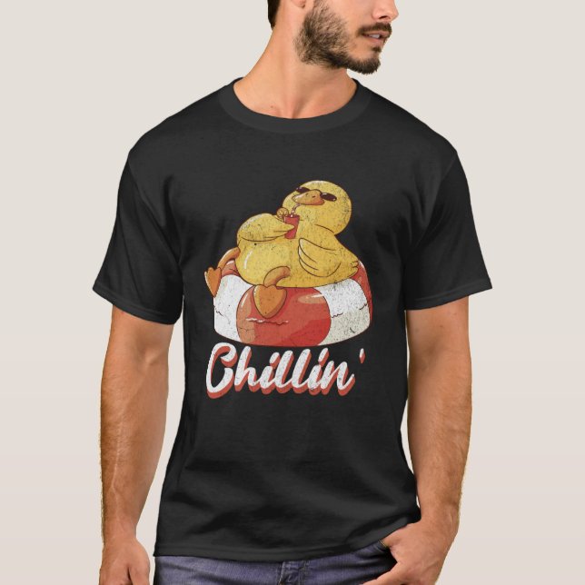 Rubber Duck Chillin In the Summer Vacation Pool Pa T-Shirt (Front)