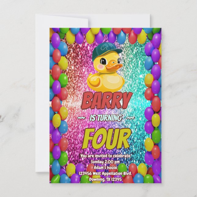 Rubber Duck custom character birthday invite (Front)
