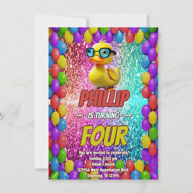 Rubber Duck custom character birthday invite (Front)