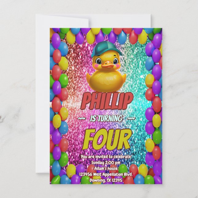Rubber Duck custom character birthday invite (Front)