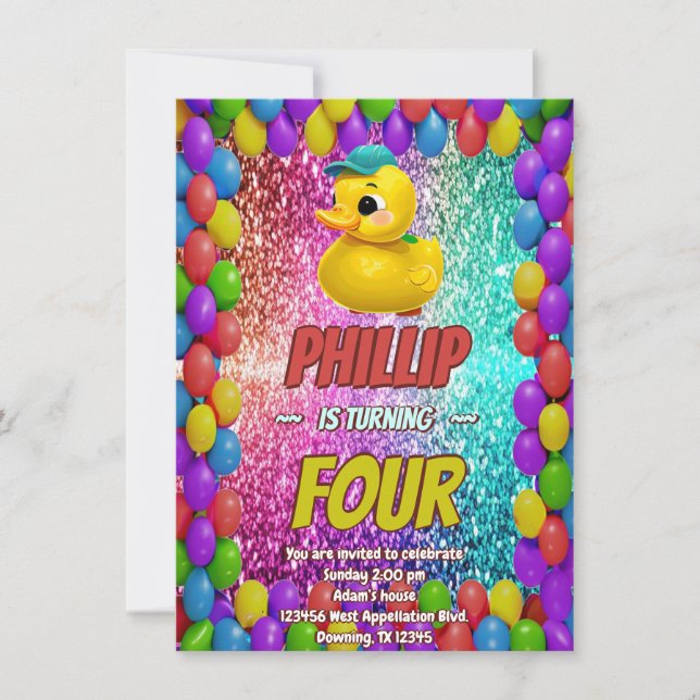 Rubber Duck custom character birthday invite (Front)
