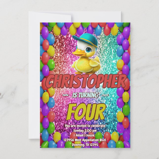 Rubber Duck custom character birthday invite (Front)