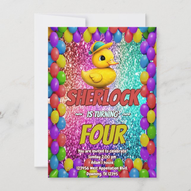 Rubber Duck custom character birthday invite (Front)