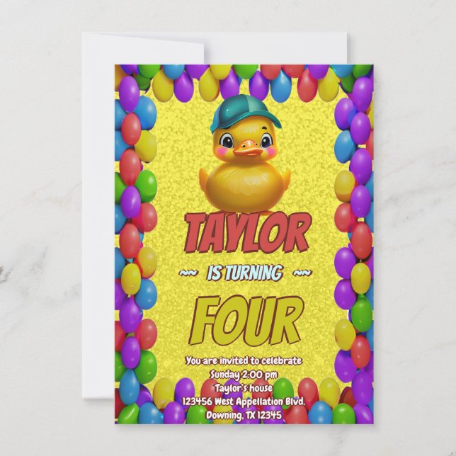 Rubber Duck Cute Personalised Birthday Invite Kids (Front)