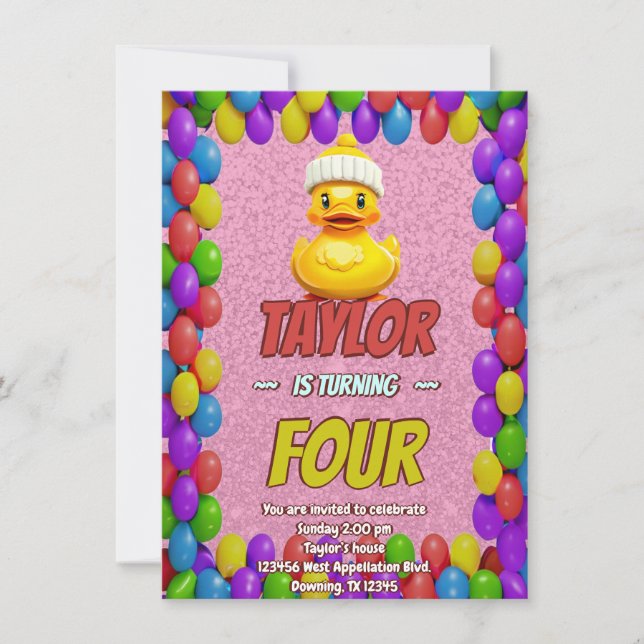 Rubber Duck Cute Personalised Birthday Invite Kids (Front)