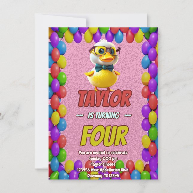 Rubber Duck Cute Personalised Birthday Invite Kids (Front)