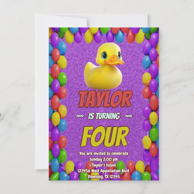 Rubber Duck Cute Personalised Birthday Invite Kids (Front)