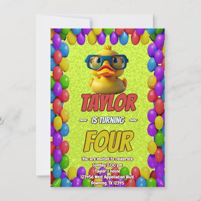 Rubber Duck Cute Personalised Birthday Invite Kids (Front)