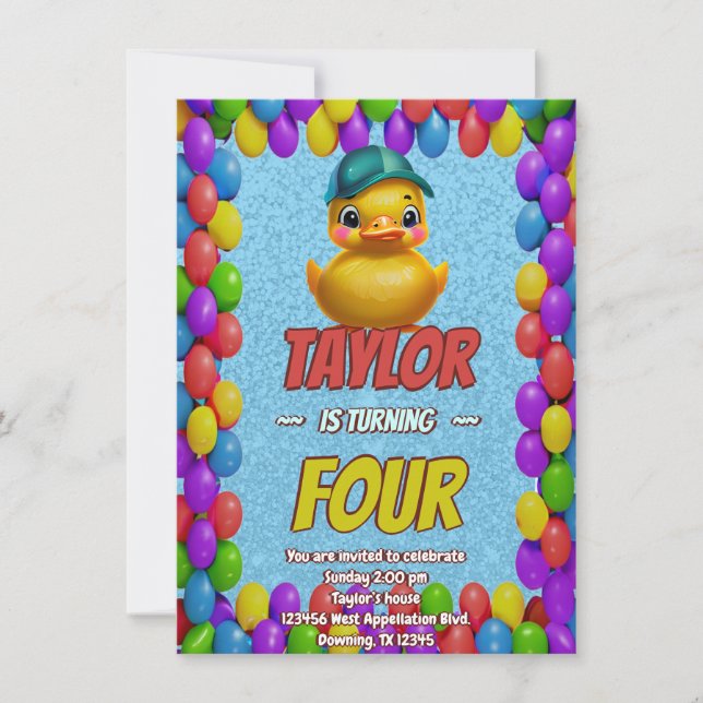 Rubber Duck Cute Personalised Birthday Invite Kids (Front)