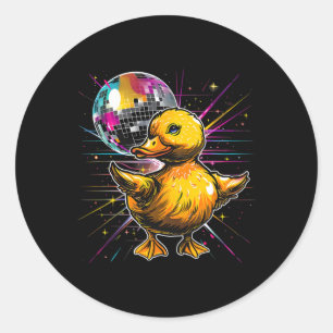 Rubber Duck Disco Dancing Disco Ball Music Rubber  Classic Round Sticker