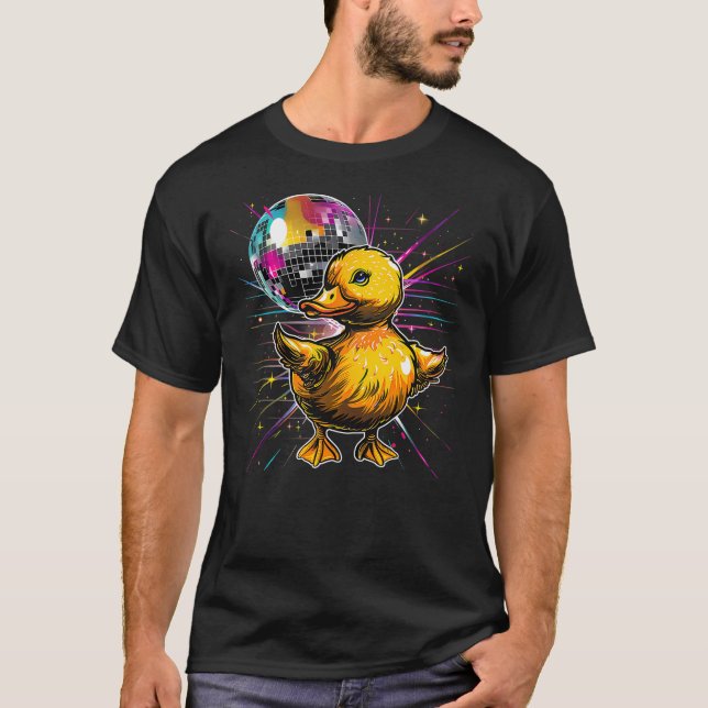 Rubber Duck Disco Dancing Disco Ball Music Rubber  T-Shirt (Front)