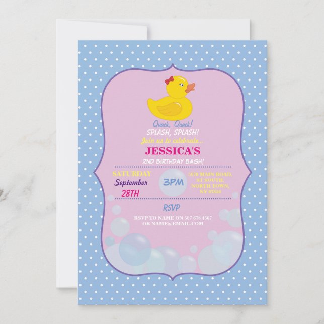 Rubber Duck Ducky Bubble Birthday Party Invite (Front)