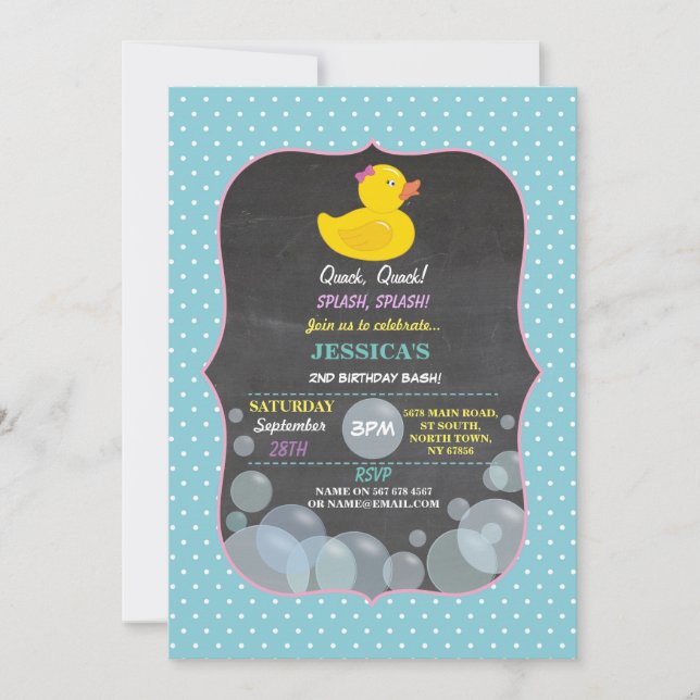 Rubber Duck Ducky Bubble Birthday Party Invite (Front)
