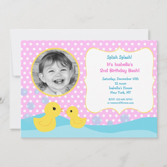 Rubber Duck Ducky Photo Birthday Invitations (Front)