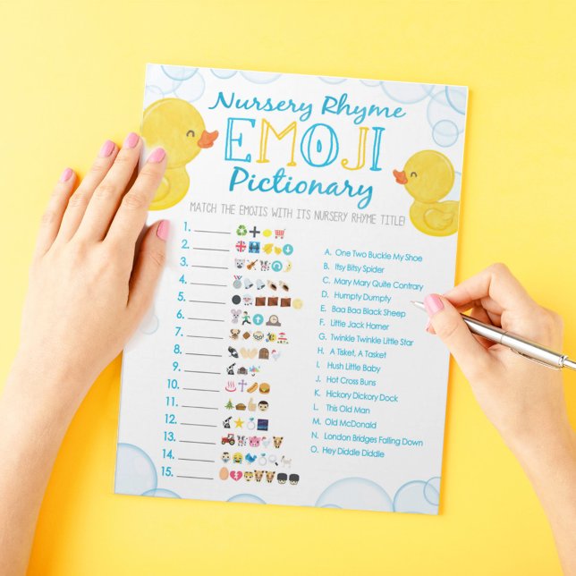 Rubber Duck Emoji Nursery Rhyme Shower Game Notepad (Nursery Rhyme Emoji Pictionary Watercolor Rubber Duck Baby Shower Game Pack of 40 Answer Sheets)