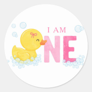 Rubber Duck First Birthday  Classic Round Sticker
