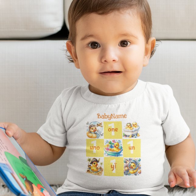 Rubber Duck First Birthday Multilingual Fun Baby T-Shirt (Creator Uploaded)