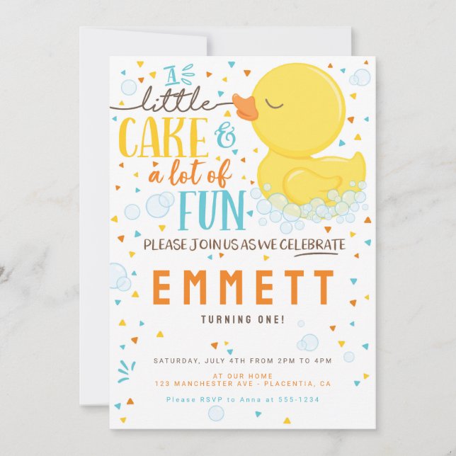 Rubber Duck First birthday Party Blue Yellow Invitation (Front)