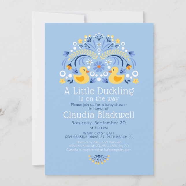 Rubber Duck Folk Art Baby Shower Invitation (Front)