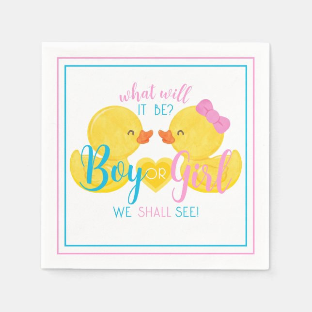 Rubber Duck Gender Neutral or Reveal Party  Napkin (Front)