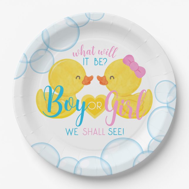 Rubber Duck Gender Neutral or Reveal Party  Paper Plate (Front)