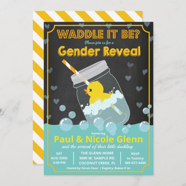 Rubber Duck Gender Reveal Party Invitation (Front/Back)