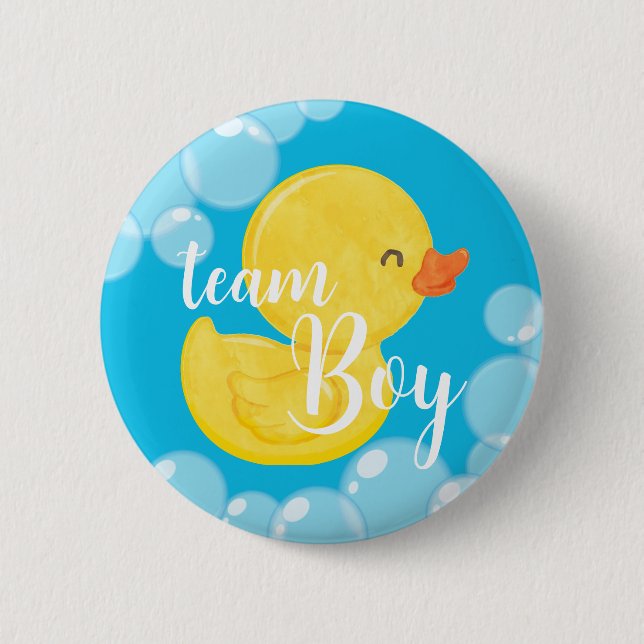 Rubber Duck Gender Reveal Team Boy Button (Front)