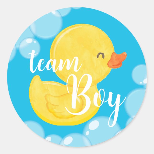 Rubber Duck Gender Reveal Team Boy Round Stickers (Front)