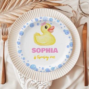 Rubber Duck Girl Birthday Baby Shower Paper Plate