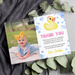 Rubber Duck Girl Birthday Photo Thank You Card