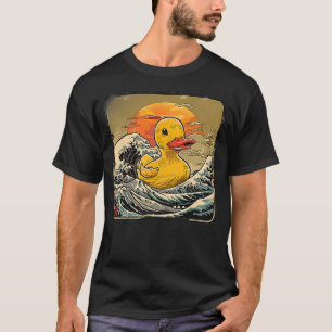 Rubber Duck Great Wave Ocean Sunset Drawing Rubber T-Shirt