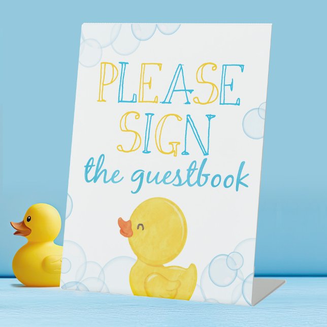 Rubber Duck Guestbook Birthday or Baby Shower Pedestal Sign (Watercolor Rubber Duck Sign the Guestbook Table Pedestal Party Sign)